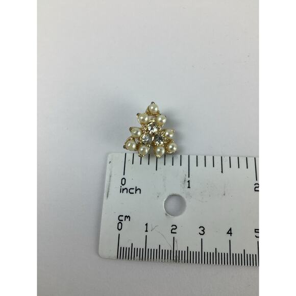 Vintage Fashion Jewelry 9 Pearls Clear Rhinestone Pin Brooch - Picture 3 of 3